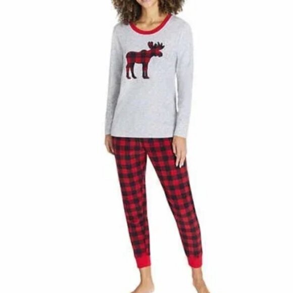 Eddie Bauer Women's Buffalo  Heath Check Moose Sleep Set Pajama XL New w/Tags - Picture 1 of 6
